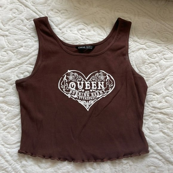 SHEIN Brown Queen Crop Top - Picture 1 of 3